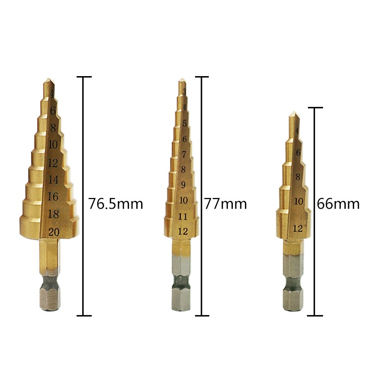 Titanium Step Drill Bit Set Reaming Bits Sheet Metal Plastic PVC Pipe Conduit Hole Cutter Universal Cone Saw Hex Shank
