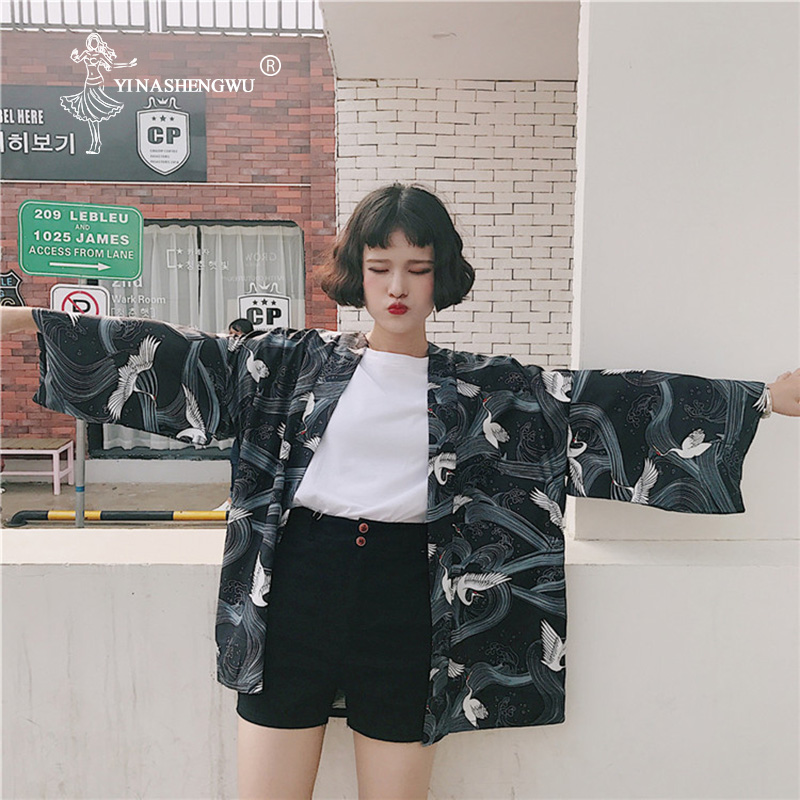 Summer Japanese Style Casual Printed Chiffon Kimono Femme Sunscreen Blouse Harajuku Kimono Cardigan Cosplay Costume Yukata Asia