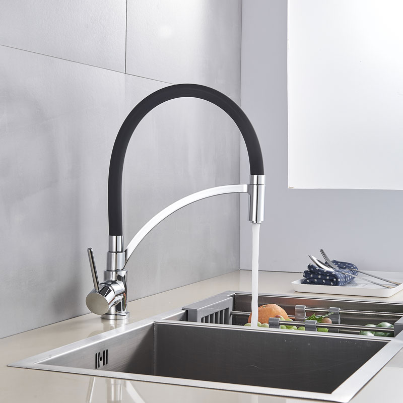 Black Rubber Kitchen Sink Faucet 360 Swivel Rotation Hot Cold Mixer Tap Deck Mounted Singlle Pull Down