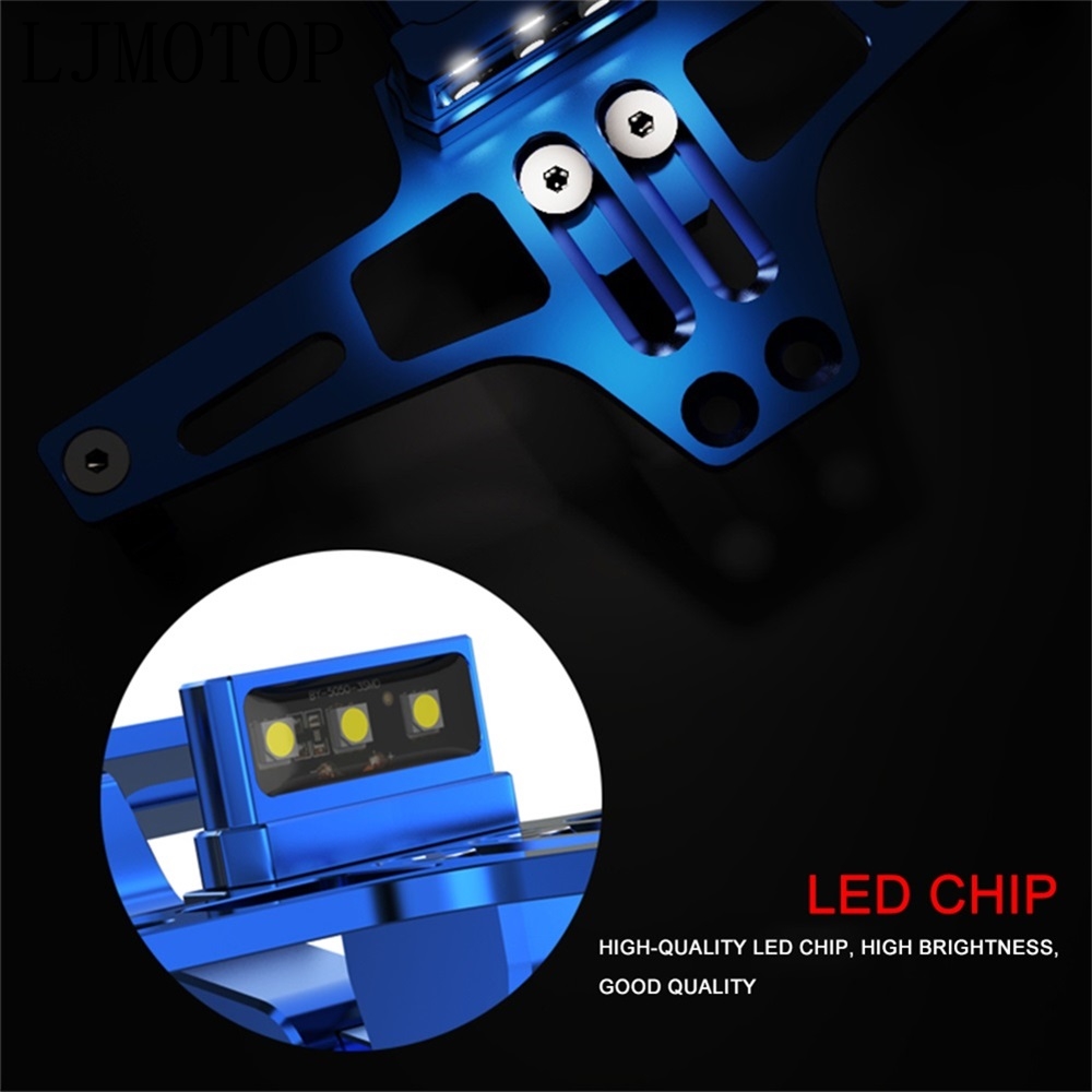 Motorcycle License Plate Frame Holder Adjustable Angle + LED Light CNC For Yamaha VMAX 1200 NMAX 125 Tenere 700 YZF R120