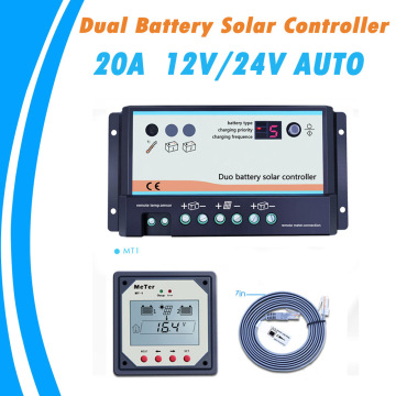 Epever 20A PWM Solar Charger Controller 12V 24V Dual Battery Solar Regulator With Remote LCD Meter MT-1For RVs Caravans and Boat
