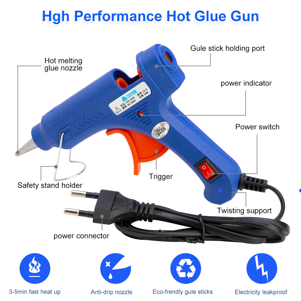 20W/100W Hot Melt Glue Gun With 7mm Glue Sticks Industrial Mini Guns Thermo Electric Heat Temperature Repair Tool DIY