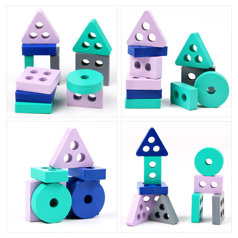 Mini Wooden Montessori Toy Building Blocks Early Learning Educational Toys Color Shape Match Cognition Kids Toy for Boys Girls