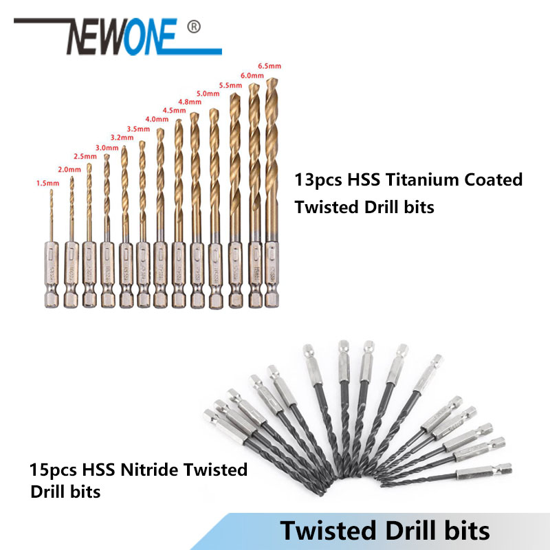 13pcs/set HSS Titanium Coating Drill Bit Set 1/4 Hex Shank 1.5-6.5mm for wood and plastic plate