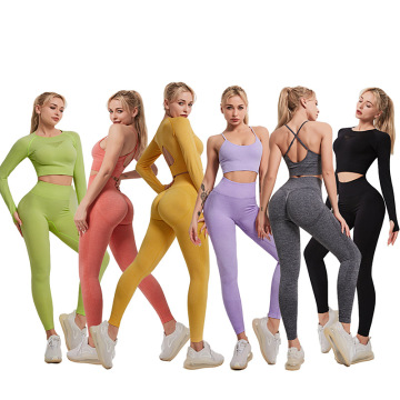 Women Sportwear Push-up Yoga Set Elastic High Waist Sport Leggings And Top Long Sleeves Hole Padded Bra Fitness Suit Gym Outfit