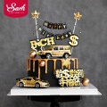 Gold SUV Sports Car Cake Topper for Birthday Party Decor Alloy Locomotive Baby Shower Love Gifts Boy Kid Wedding Baking Supplies