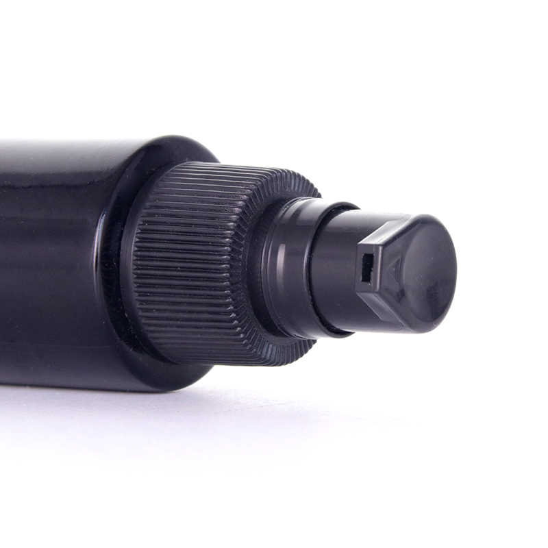Black Glass Bottle With Lotion Ribbed Pump3 Jpg