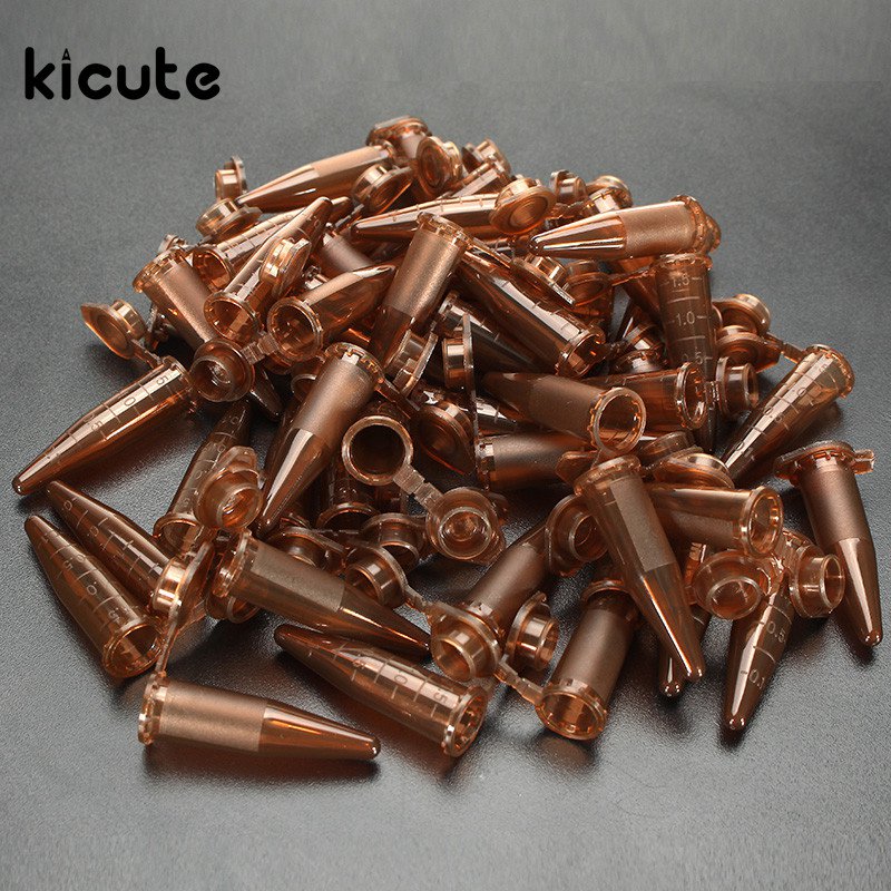 Kicute 50PCS 1.5ml Brown Plastic Centrifugal Test Tube Sample Vial With Snap Cap For Samples Use For Lab Equipment School Supply