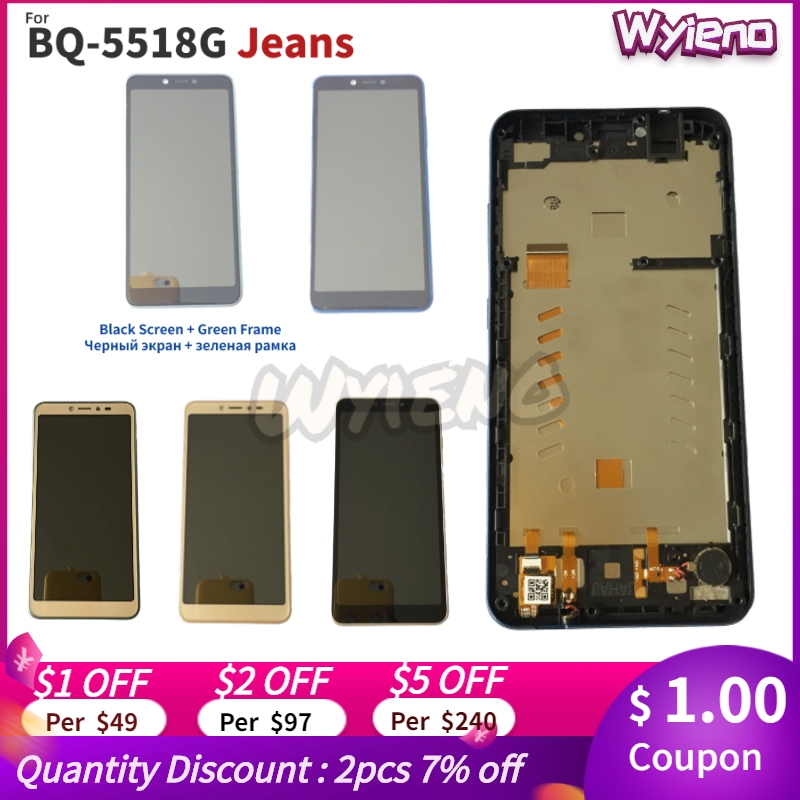 Wyieno For BQ Mobile BQ-5518G Jeans Glass Touch Screen Digitizer Sensor LCD Display Full Complete Assembly With Frame