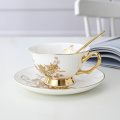 European Ceramic Tea Cup Set Gold Rim Royal Luxury White Coffee Cup Saucer Set Vintage Wedding Xicara Kitchen Supplies EB50BD