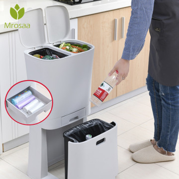 Large Three Layers Garbage Trash Cans Kitchen Storage Vertical Waste Sorting Bins with Wheel Garbage Bag Holder Recyclable