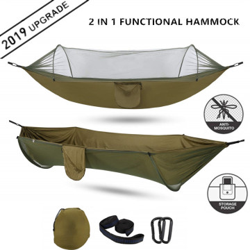 2020 Camping Hammock with Mosquito Net Pop-Up Light Portable Outdoor Parachute Hammocks Swing Sleeping Hammock Camping Stuff