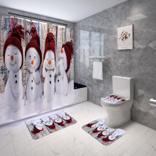 Cute Little Snowman Bathroom Curtains Shower Curtain Set Bath Mats Rugs Holiday Decoration Merry Christmas Toilet Lid Cover