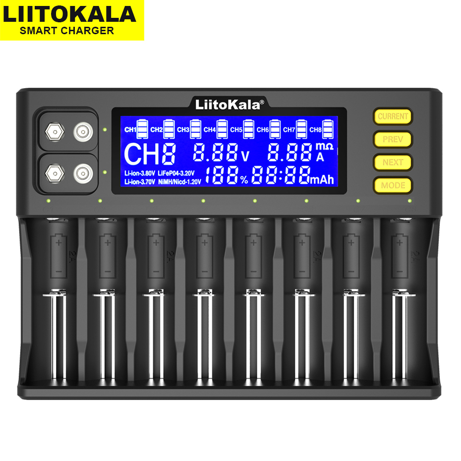 2020 LiitoKala Lii-S8 Battery Charger Li-ion 3.7V NiMH 1.2V Li-FePO4 3.2V IMR 3.8V Charger for 18650 26650 21700 26700 AA AAA