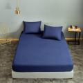 Bonenjoy 1pc Bed Sheet on Elastic Blue Color Single/Double/Queen/King Size Bed Fitted Sheet with Elastic(pillowcase need order)