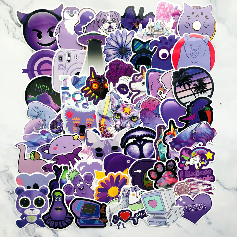 61pcs Purple cute Graffiti Stickers Cartoon Funny DIY Laptop Skateboard Luggage Car Decals Kid's Toy Waterproof sticker
