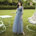New Dusty Blue Mix and Match Bridesmaid Dresses Appliques Flowers Fall Blush Bride Prom Party Gown Cheap Robe De Soriee 2020