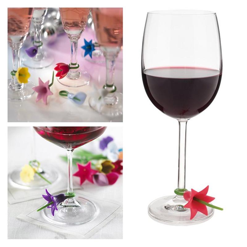 6pcs Flowers Wine Cup Marker Silicone Label Party Dedicated Glass Cup Recognizer Tools for Wine Glass (Random)