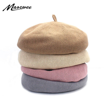 New spring and summer fashion breathable hat ladies cotton and linen solid color beret French artist knitted beret