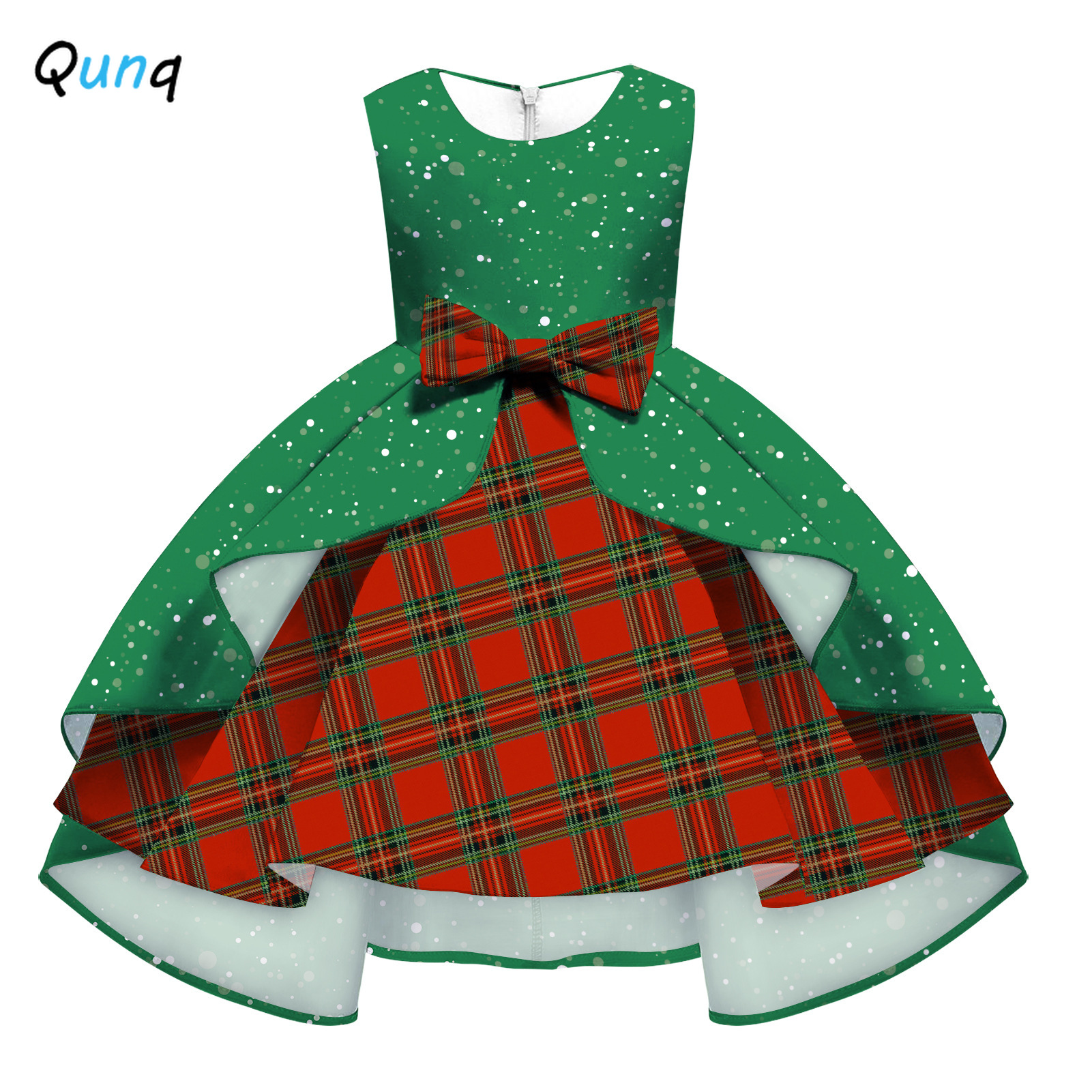 Christmas Girl Dress Digital Print Snowflake Plaid Pattern Kids Party Dresses for Girl Toddler Teen Children Princess Clothing