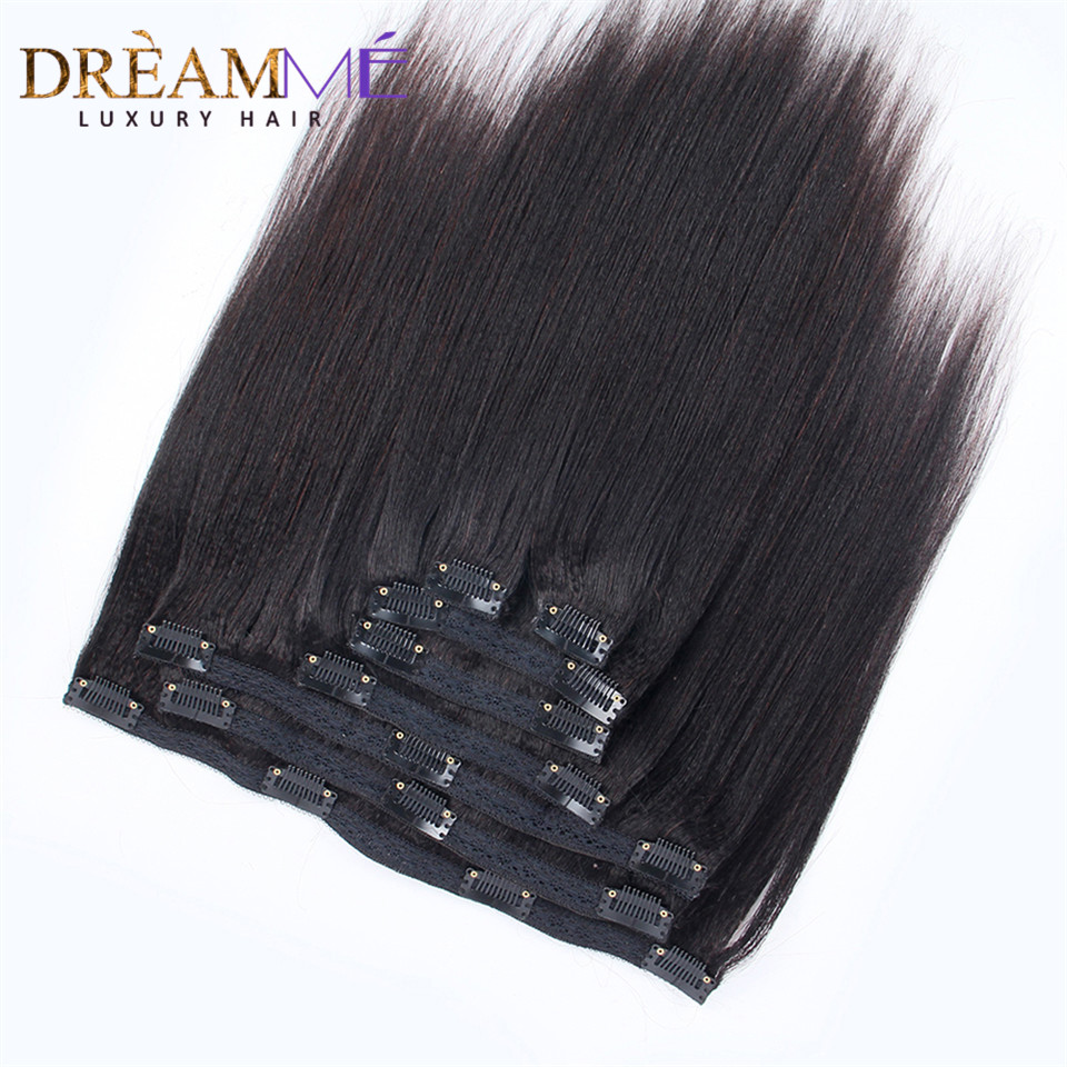 Brazilian Remy Yaki Straight Clip In Human Hair Extensions 120G 8Pcs/Set Natural Color Clip Ins Hair Extension Kinky Coarse Yaki