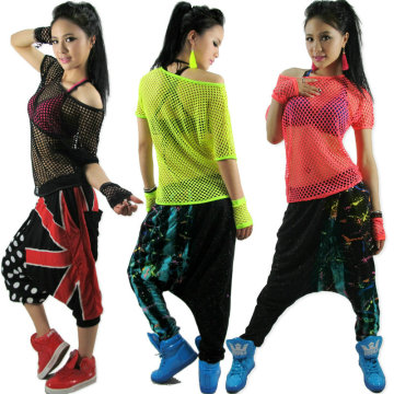 New Fashion hip hop top dance female Jazz costume performance wear stage clothing neon Sexy cutout t-shirt