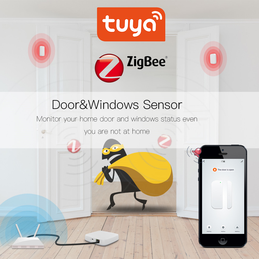 Tuya ZigBee Door Window Sensor With Alexa Google Home Smart Home Kits Alarm System Work with Gateway Tuay/Smart Life APP