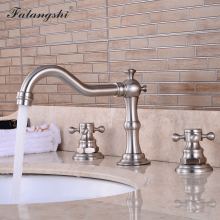 3 Pcs Basin Faucets Brush Finish Dual Handle Widespread Bathroom Sink Faucet Deck Mounted Basin 3 Hole Sink Mixer Taps WB1502