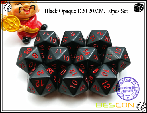 Black Opaque D20 20MM, 10pcs Set-2