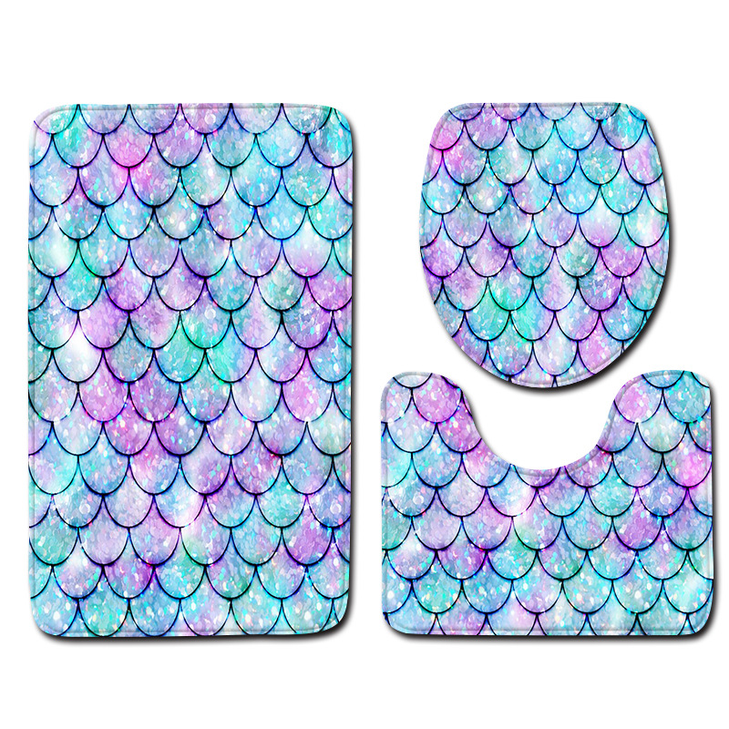 Fish Scales Pattern Bathroom Carpets Set 3Pcs Flannle Bathroom Bath Mat Toilet Rugs Anti-slip Floor Pad Toilet Seat Cover Mat