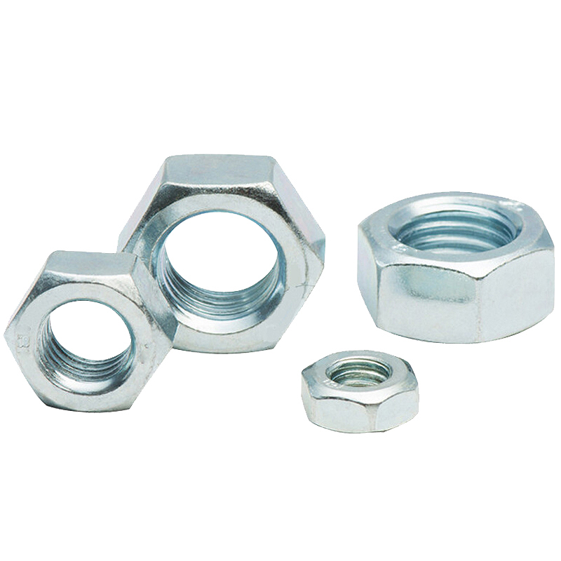Blue and white zinc hexagon nut