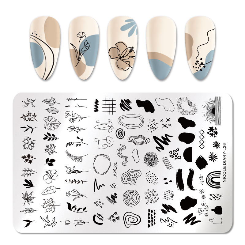 NICOLE DIARY Big Size Leaf Flower Nail Stamping Plates Christmas Xmas Stamp Templates Leopard Snow Image Printing Stencil Tool