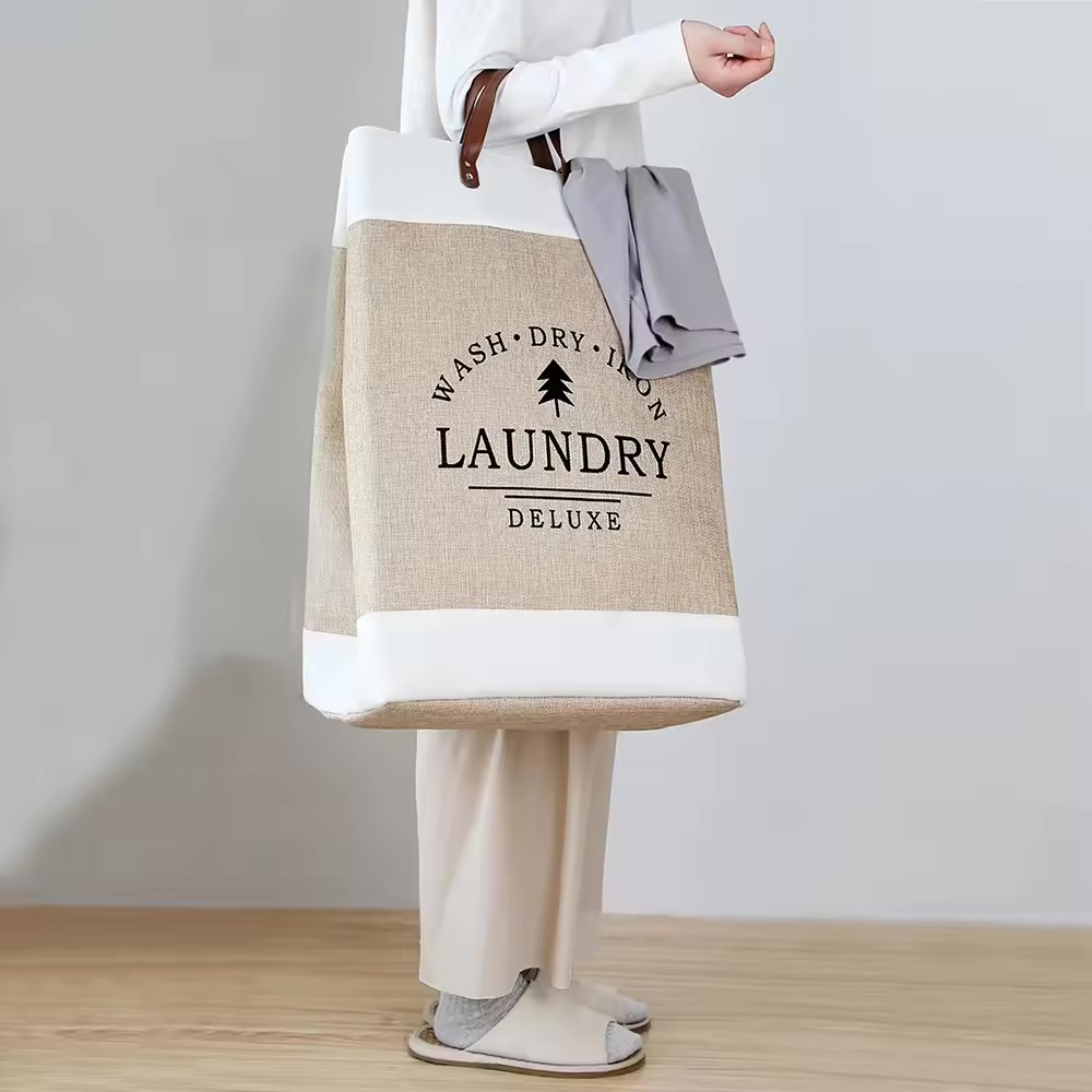 Folding Printing Cotton Canvas Eco-Friendly storage basket Hamper Laundry Basket With Handles