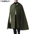 Men Cloak Coats Solid Color Button Up 2021 Turn Down Collar Poncho Fashion Long Trench Streetwear Windproof Mens Jackets INCERUN