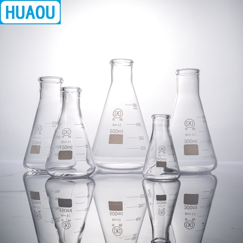 HUAOU 1000mL Erlenmeyer Flask 1L Borosilicate 3.3 Glass Narrow Neck Conical Triangle Flask Laboratory Chemistry Equipment