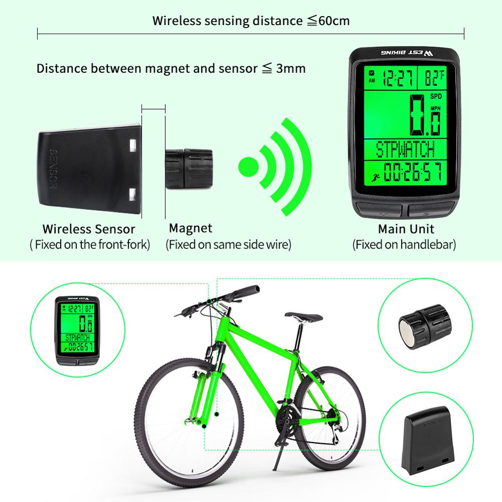 WEST BIKING Wireless Bicycle Computer LED Waterproof 5 Language Cycling Bike Odometer Stopwatch Speedometer 2.3in Bike Computer