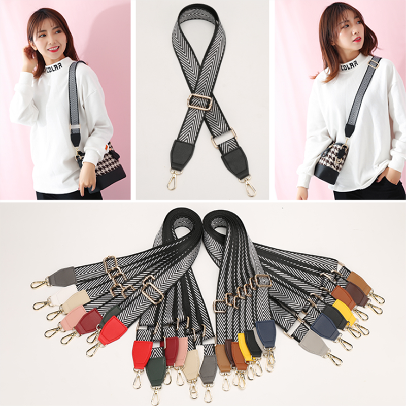 3.8cm black white stripe nylon cotton fabric bag belt DIY Single shoulder bag strap handle 88~140cm adjustable