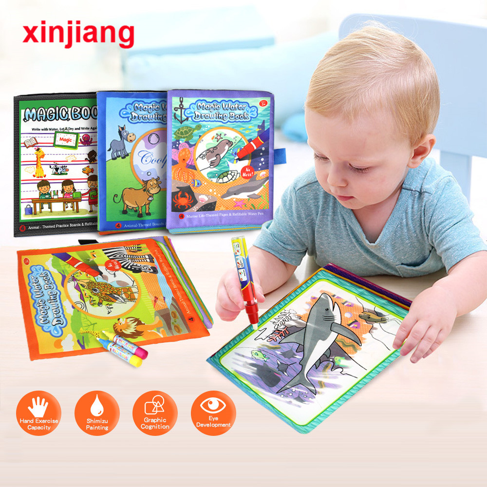 4 Types Water Drawing Books Water Coloring Notebook & Magic Pen Soft Cloth Book Painting Board Educational Toys for Kids