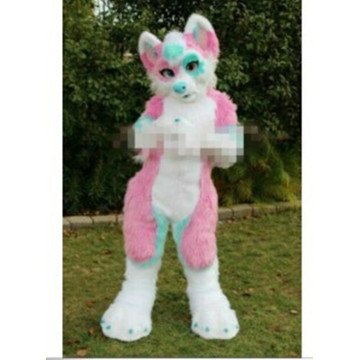 Pink Long Fur Furry Fox Wolf Husky Dog Mascot Costume Fursuit Adult Cartoon Character Someone Inside Cartoon Props zz7650