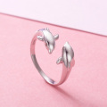 Cute 925 Sterling Silver Double Dolphin Rings For Women Girls Kids Jewelry Finger Toe Anillos Opened Bague Argent Aneis Anillo