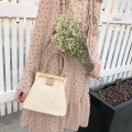 Vintage Woven Straw Bag Wooden Top Handle Clip Women Handbags Rattan Shoulder Messenger Bag Purse Bohemian Lady Summer Beach Sac