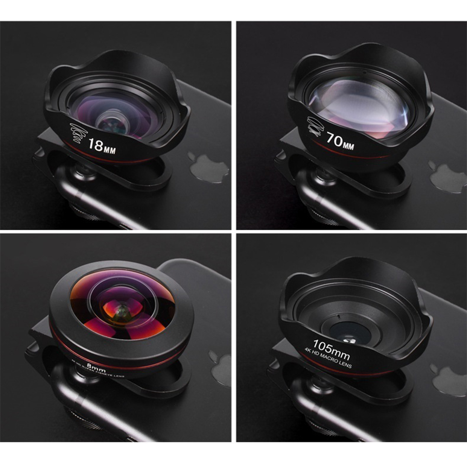 6in1 Cell Phone Camera Lens Kit Fisheye Wide Angle Macro Telescope Mobile Lenses With CPL Star Filter HD Optical Coated Lens Set