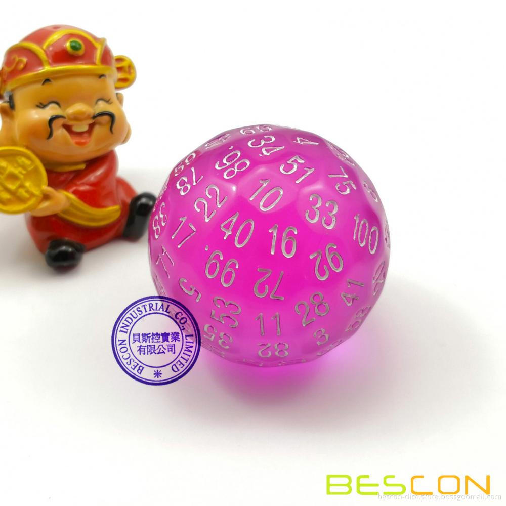 Bescon Translucent Polyhedral Dice 100 Sides Dice, Transparent D100 die