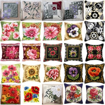 Poppy flowers NEW DIY Needlework Kit Acrylic Yarn Embroidery Pillow Tapestry Canvas Cushion Front Cross Stitch Pillowcase