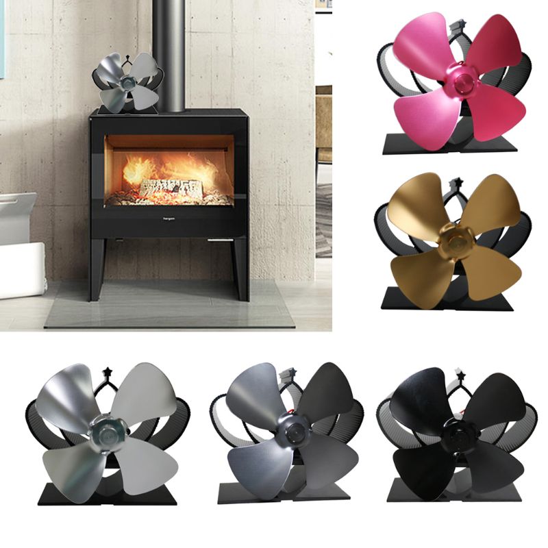 Heat Self-Powered Fireplace Stove Top Fan Quiet 4 Blades Aluminum Efficiently Warm Large Room Wood Log Burner Eco Friendly