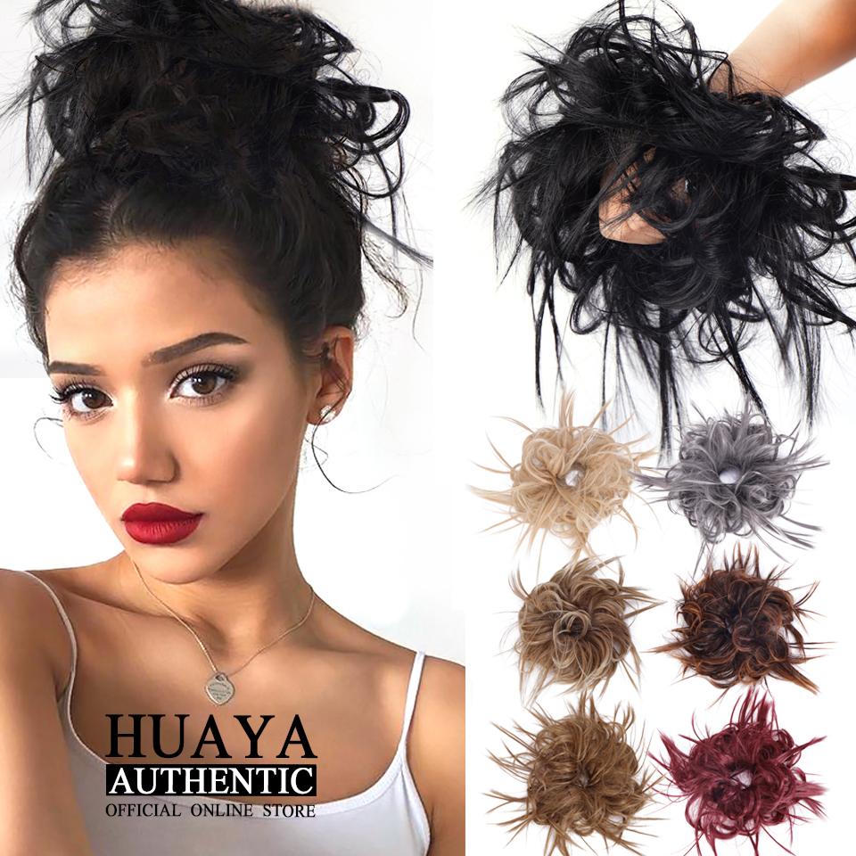 HUAYA Synthetic Curly Chignon Messy Scrunchie with Elastic Rubber Band Short Straight Updo Hairpieces Buns Wrap on Ponytail