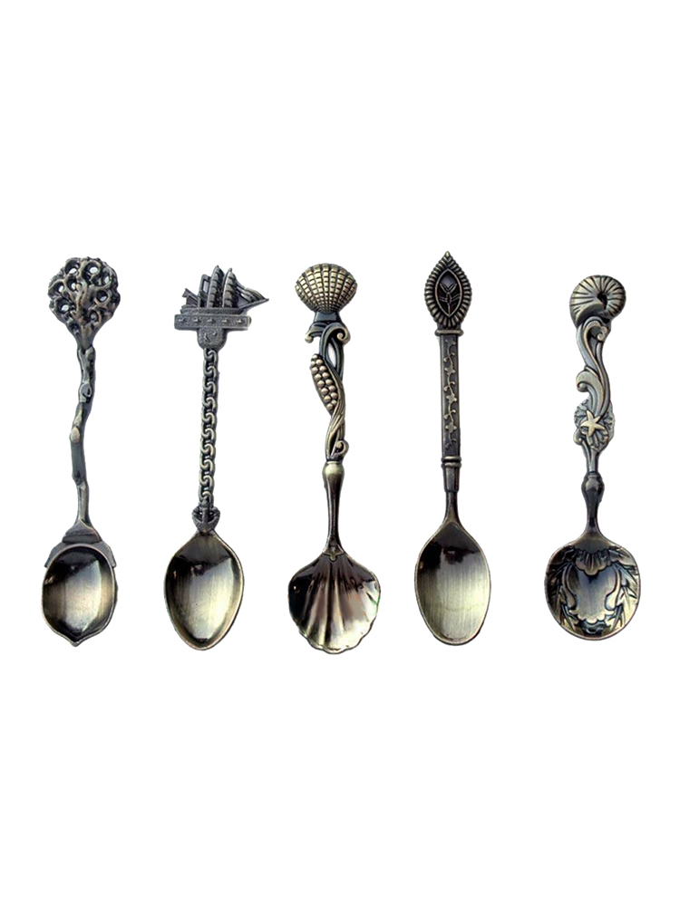 5pcs/set Vintage Royal Style Spoons Mini Bronze Dessert Fruit Spoon Luxury Dessert Coffee Tea Spoons Tableware