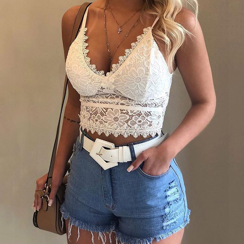 2020 New Summer Style Fashion Halter Women Corp Tops Lace Perspective Shirts Hollow Out Vetement Femme Top for Woman Clothes