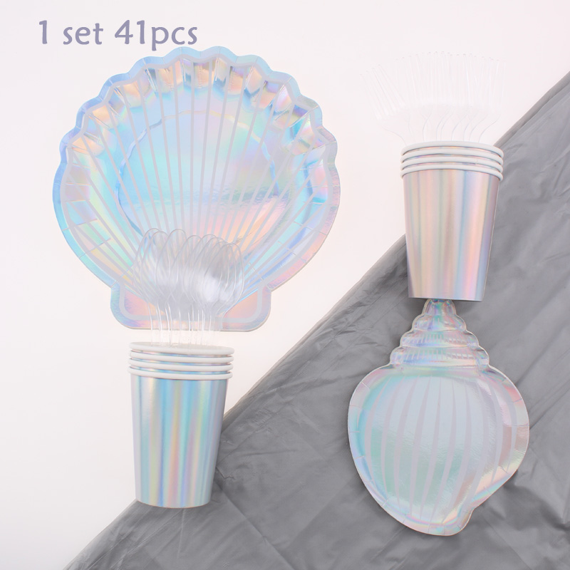 Disposable Tableware Shell Tableware Magic Color Laser Aluminum Film Birthday Party Decoration Party Supplies Shell Paper Plate