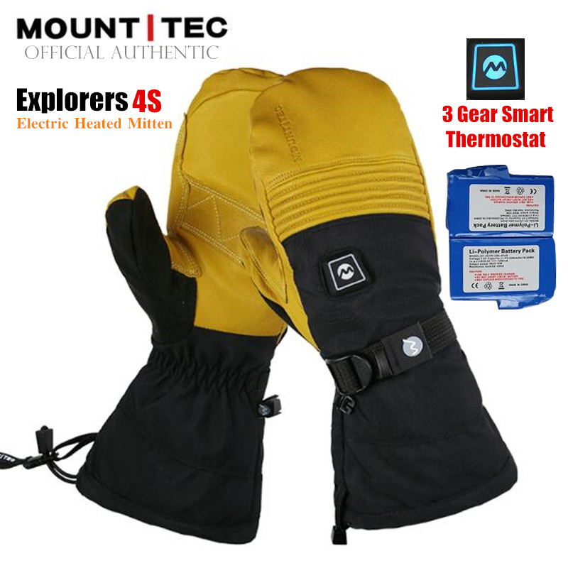 Explorers 4S Electric Heated Mittens Battery Powered Self Heating Touch Screen Waterproof Goatskin Ski Gloves Moto Riding Gloves